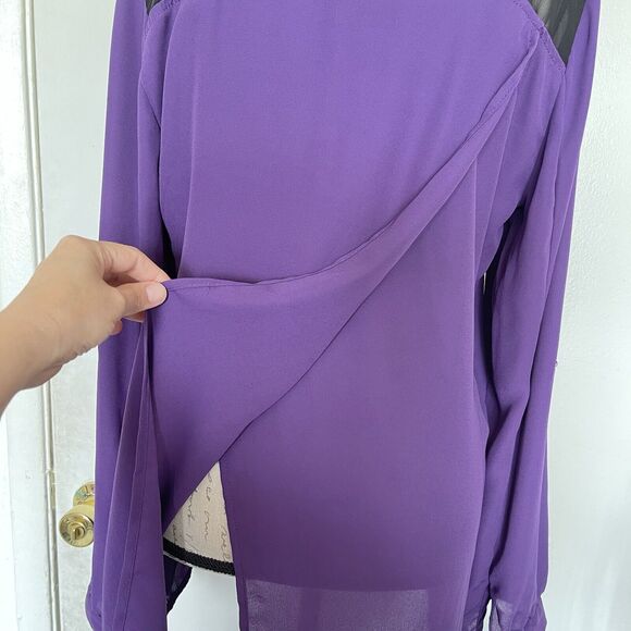 Mossimo Womens Sz Large Purple Blouse Rolled Tab Sleeve Semi Sheer Tunic Y2k 90s - Picture 5 of 12